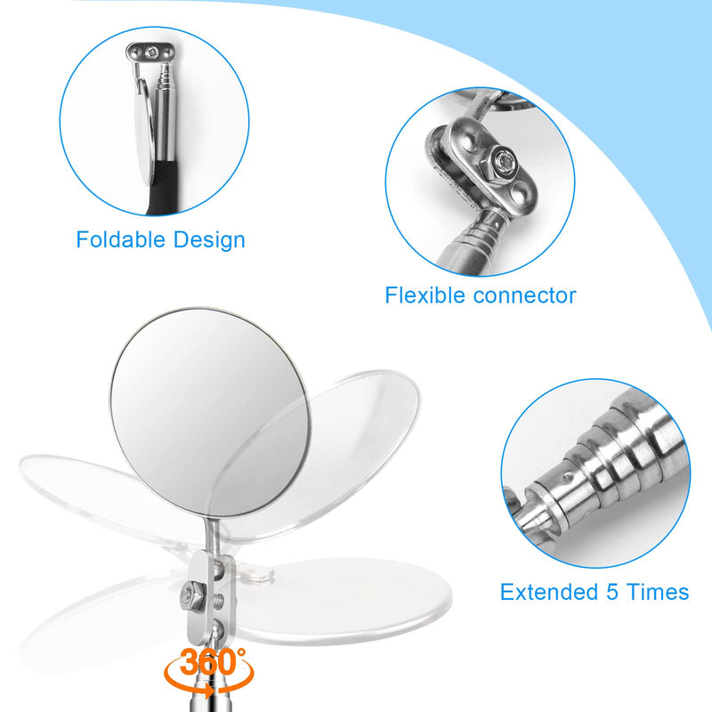[Australia - AusPower] - 2 Pieces Telescoping Inspection Mirror, Pletpet Round Square Mirror Inspection Tool for Checking Vehicle Telescoping LED Lighted Flexible Inspection Mirror Mechanic Mirror Automotive Mirror Tool 