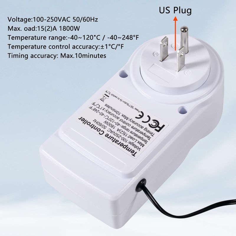 [Australia - AusPower] - UMLIFE 1Pack Digital Temperature Controller Thermostat Timer - Reptile Thermostat Controller Day Night Timer 110V 15A Temperature Controlled Outlet Plug Heating Cooling Control with Sensor 