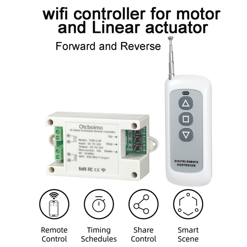DC7-32V WiFi Smart Linear Actuator Motor Controller, Forward and Reverse Relay, Smart Life APP / RF433Mhz 328FT Remote Control, Compatible with Alexa, Google Home, Siri