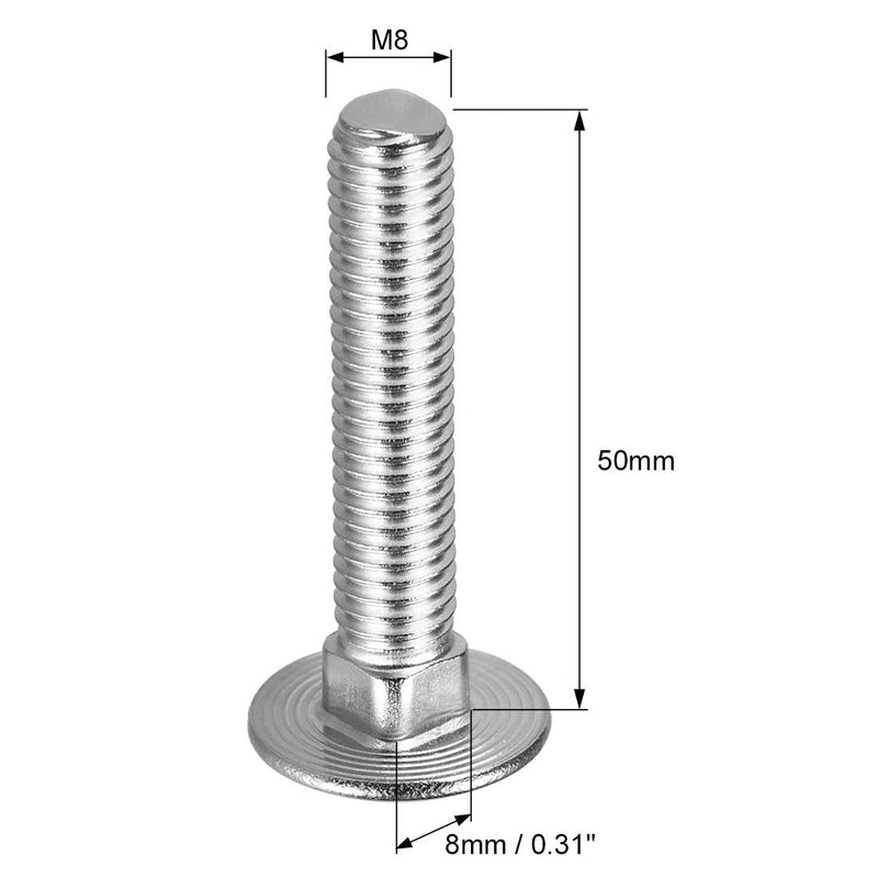 [Australia - AusPower] - uxcell Carriage Bolts, Neck Carriage Bolt, Round Head Square Neck 304 Stainless Steel M8x50mm 8pcs 8 