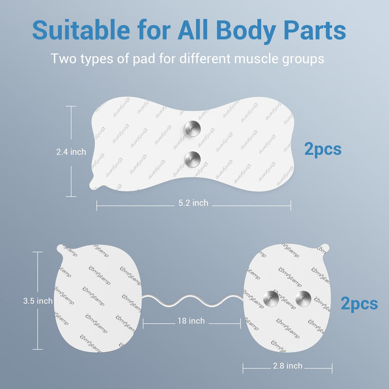 [Australia - AusPower] - Comfytemp Official TENS Unit Replacement Pads for K6114/K6122, 4 Pack Wireless TENS Pads, 5.2" x 2.4"and 3.5" x 2.8" Reusable Self Adhesive Electrodes with Premium Quality, Non-Irritating Design White 