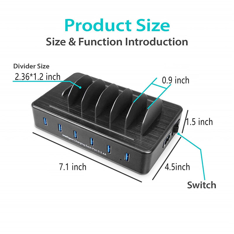 [Australia - AusPower] - Fast Charging Station for Multiple Devices,50W 6 USB Ports Family Charger Compatible with Apple iPhone iPad and Android Phone and Tablet 6-USB-port&Black 