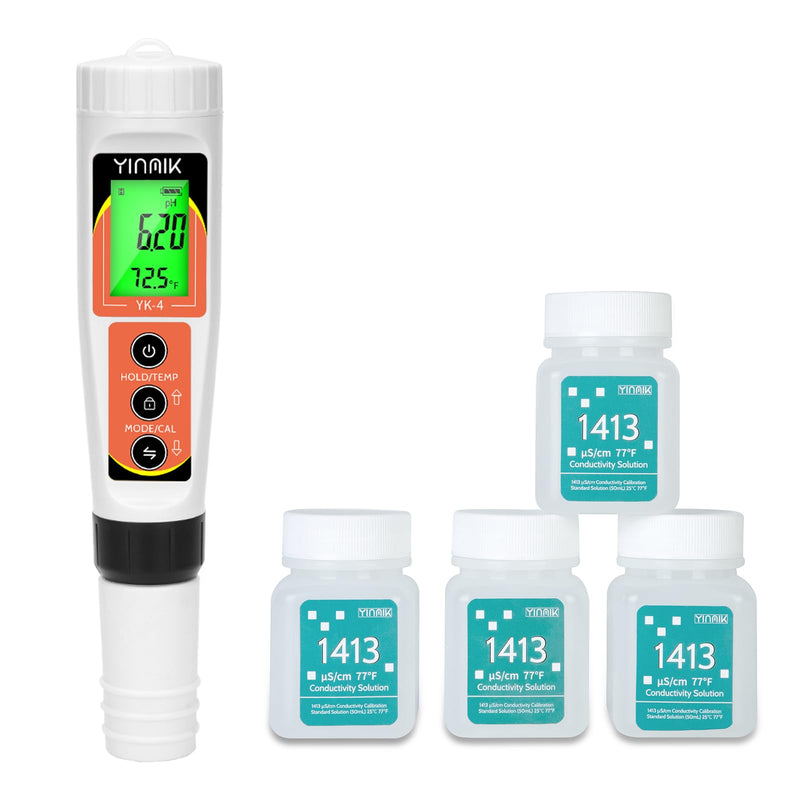 [Australia - AusPower] - YINMIK YK-4 pH Meter with 1413μS/cm EC Calibration Solution for Water Hydroponic 