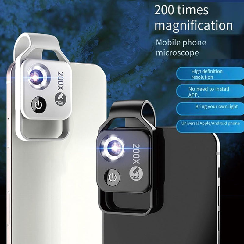[Australia - AusPower] - 200x Cell Phone Microscope Lens with LED Light, Portable Digital Microscope for Kids, Handheld Microscope, Dermatoscope, Skin Diagnostic, Hair Analyzer black 