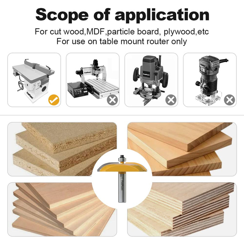 FivePears Cove Raised Panel Router Bit 1/2 inch Shank for Making Cabinet Door, 3-1/8-Inch Diameter, Used in Combination with Rail and Stile Router bit Cove - 3-1/8" Diameter - 1/2" Shank