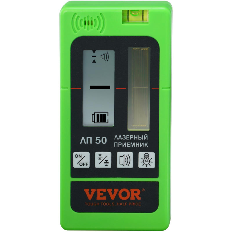 [Australia - AusPower] - VEVOR Laser Receiver, 197 ft Working Range, Green Laser and Red Beam Detector for Pulsing Line Lasers, Customizable Speaker & Dual LCD Display & Built-In Bubble Level with Clamp for Laser Level 