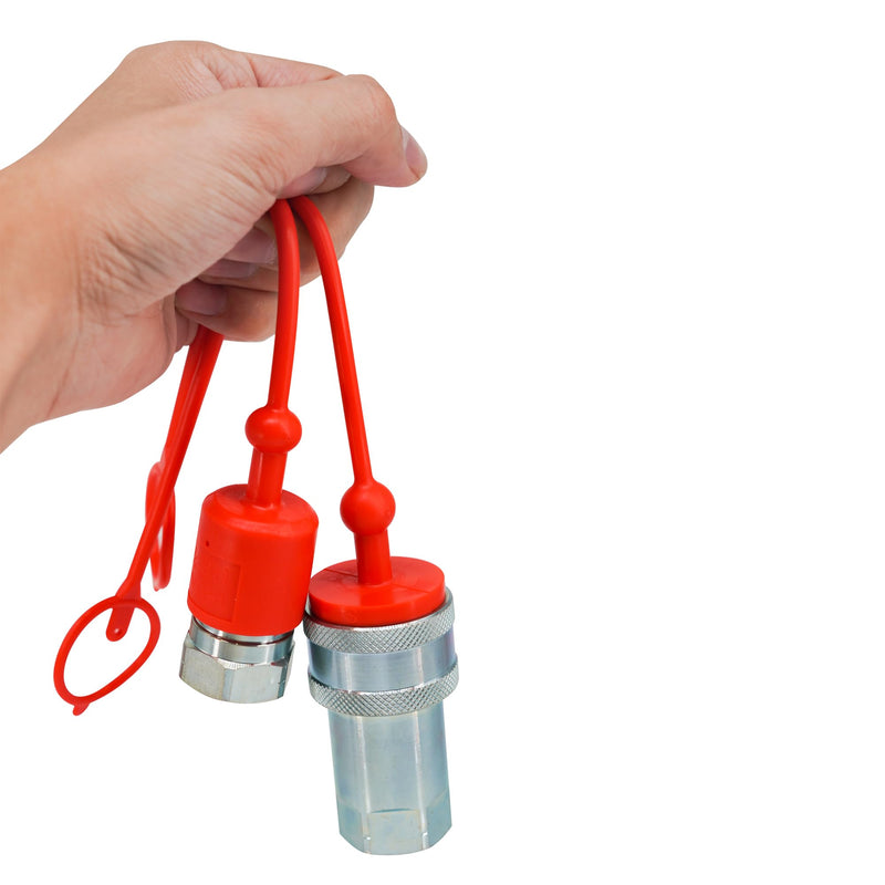 [Australia - AusPower] - 4sets 1/2 ISO A Hydraulic Coupler Male Dust Cap and Female Plug Cover,ISO A Pioneer Style Hydraulic Quick Disconnects Port Plug Cover Fittings,Red Cap with Retaining Ring Keeps Cap Connected to Hose 