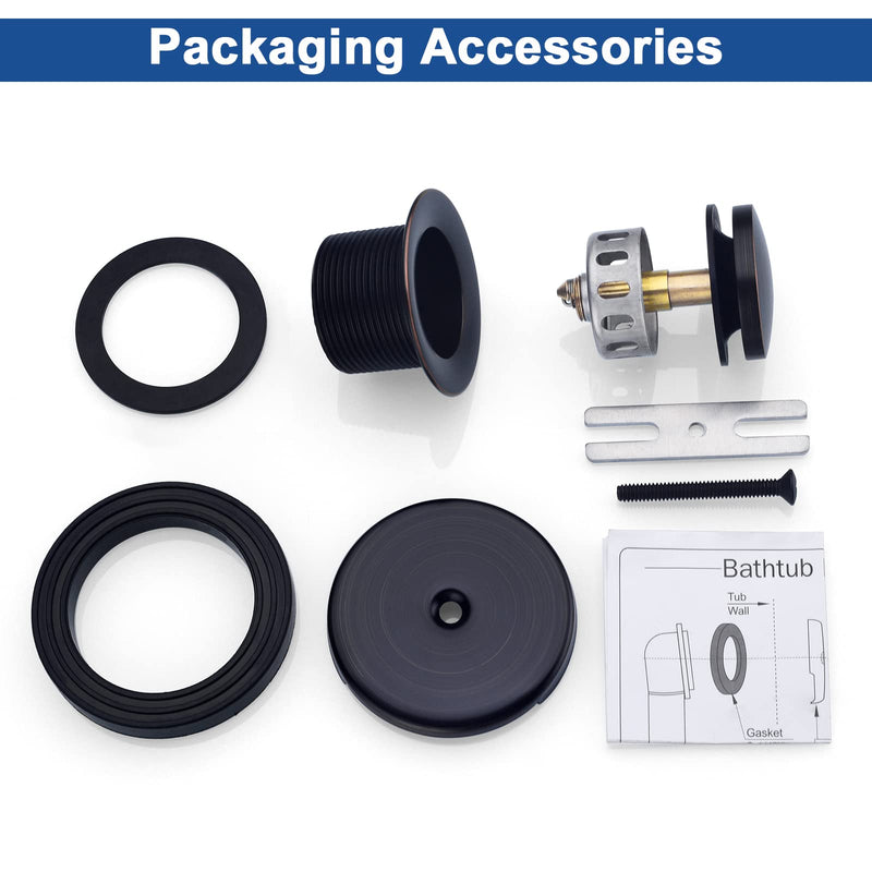 Brass Tip-Toe Tub Drain Kit with Basket Strainer and Single Hole Overflow Faceplate, Oil Rubbed Bronze 1-hole