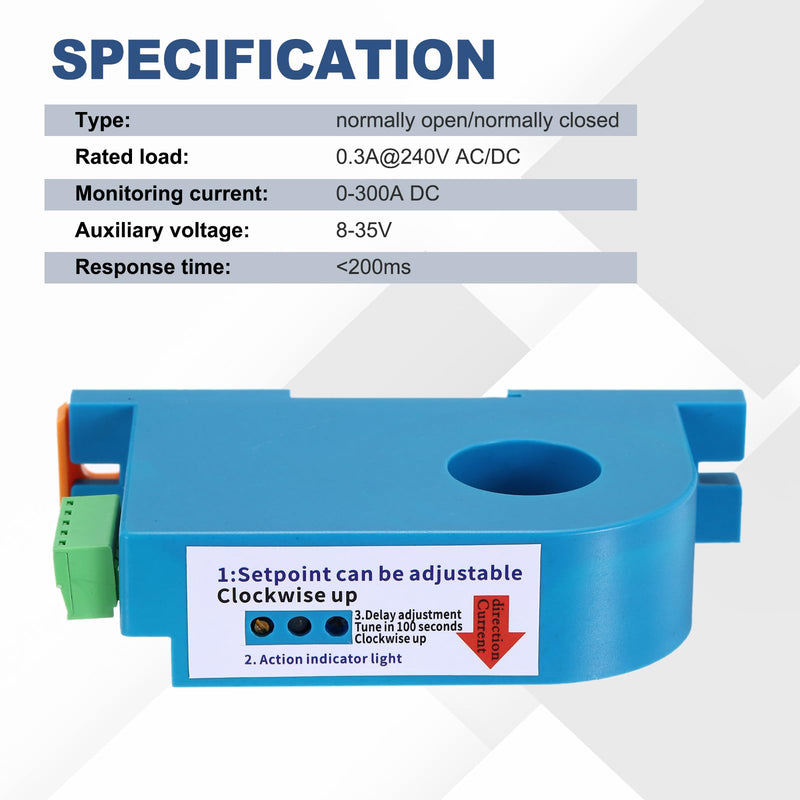 MECCANIXITY Miniature Current Switch 8-35V 0-300A DC Current Sensing Switch Sensor Monitoring Relay Adjustable Normally Open/Normally Close, D366