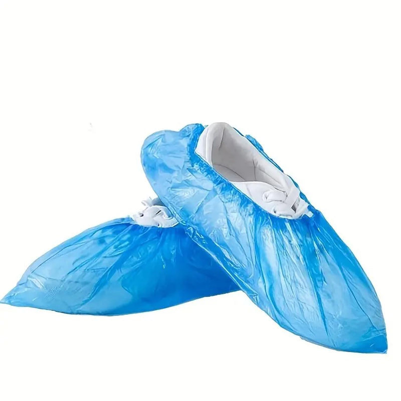 [Australia - AusPower] - Set of 10 Disposable CPE Overshoes - High Tear Resistance - Reinforced Elastic Band - DPI for Home, Garden and Work - Reliable Protection - Matte Blue 