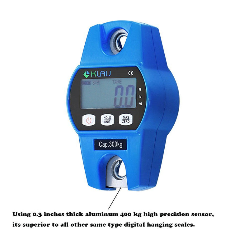 Klau Mini OCS-L Industrial Crane Scale, Blue, 300 kg / 600 lb | Digital Hanging Scale, Indoor Farm Factory Outdoor, Weighing
