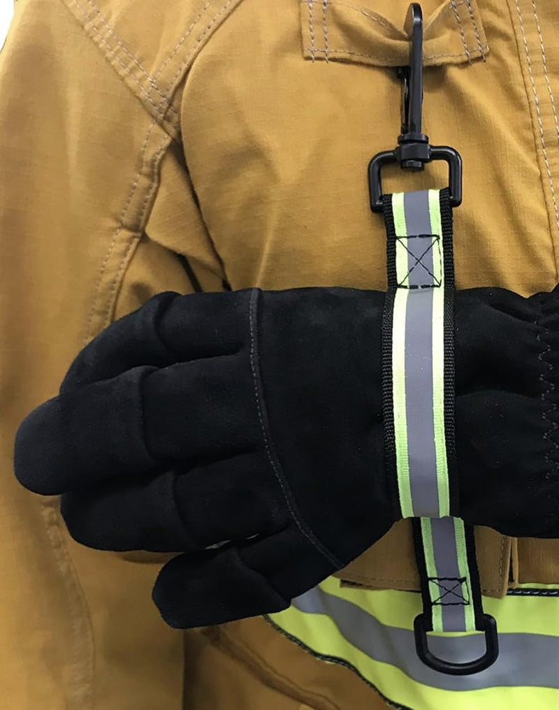 2 Pieces Firefighter Glove Strap Firefighter Fire Helmet Band Glove Safety Strap with Green Reflective
