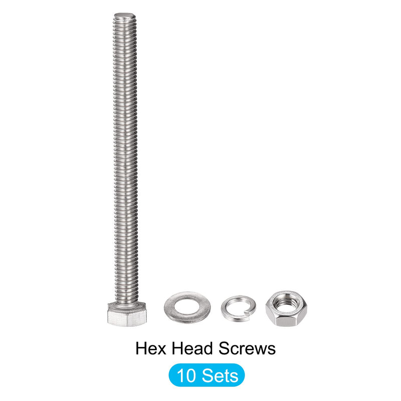 [Australia - AusPower] - METALLIXITY Hex Head Screws Bolts, Nuts, Flat & Lock Washers Kits (M8x90mm) 10Sets, 304 Stainless Steel Assortment Kit - for Home Appliance M8x90mm 