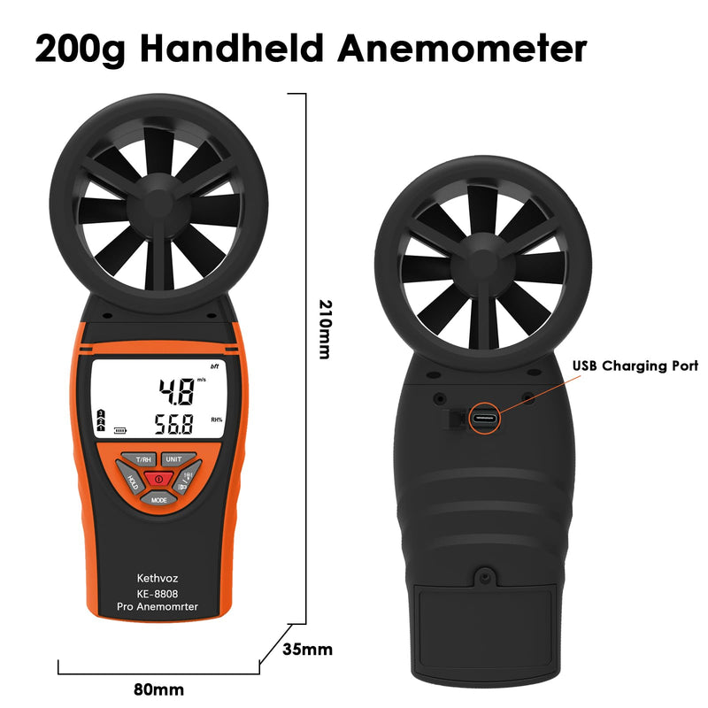 [Australia - AusPower] - Handheld Vane Anemometer Air Flow Tester, Kethvoz Digital Wind Speed Meter Measure Air Velocity 0.3~30m/s, Test Temperature Humidity, Portable Carrying Case Included 