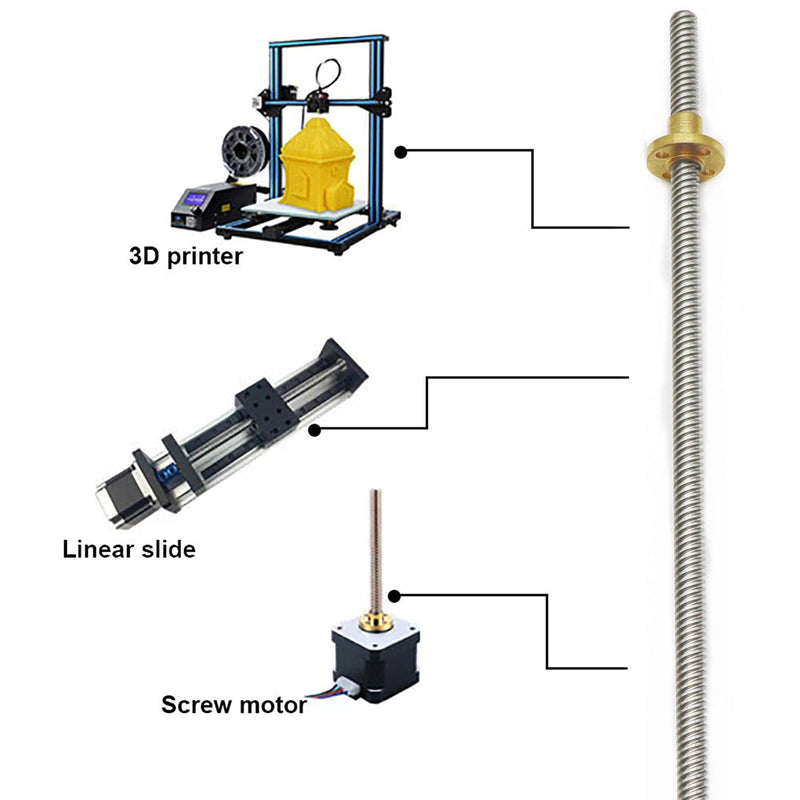 [Australia - AusPower] - 2pcs 500mm Tr8X8 Lead Screw with T8 Brass Nut for 3D Printer Machine Z Axis(Acme Thread, 2mm Pitch, 4 Start, 8mm Lead) 