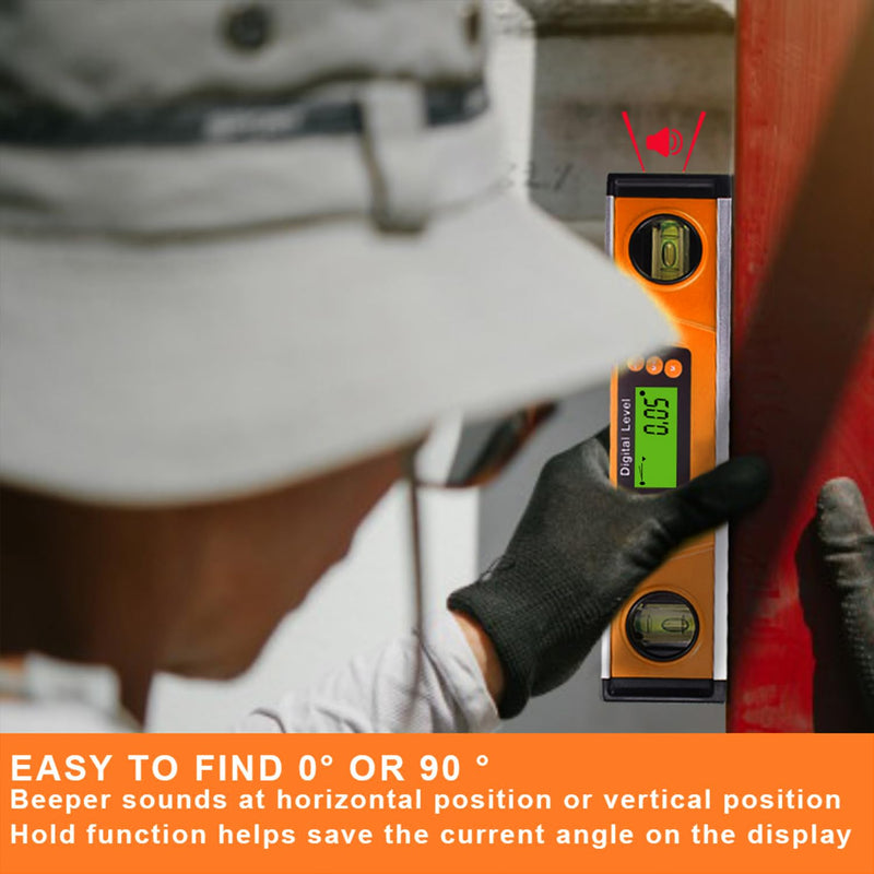 [Australia - AusPower] - Digital Level and Protractor, 10 Inch IP54 Protected Electronic Bubble Inclinometer Angle Finder Gauge with Large LED Backlight Display & Magnetized V-Groove Base Carrying Bag Included (orange) 
