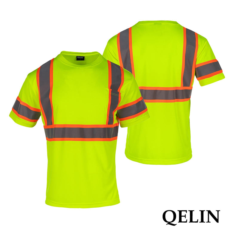 High Visibility T Shirt for Men ANSI Class 2, Hi Vis Reflective Safety Short Sleeve Work Shirts with Pocket X-Large Yellow-3pcs