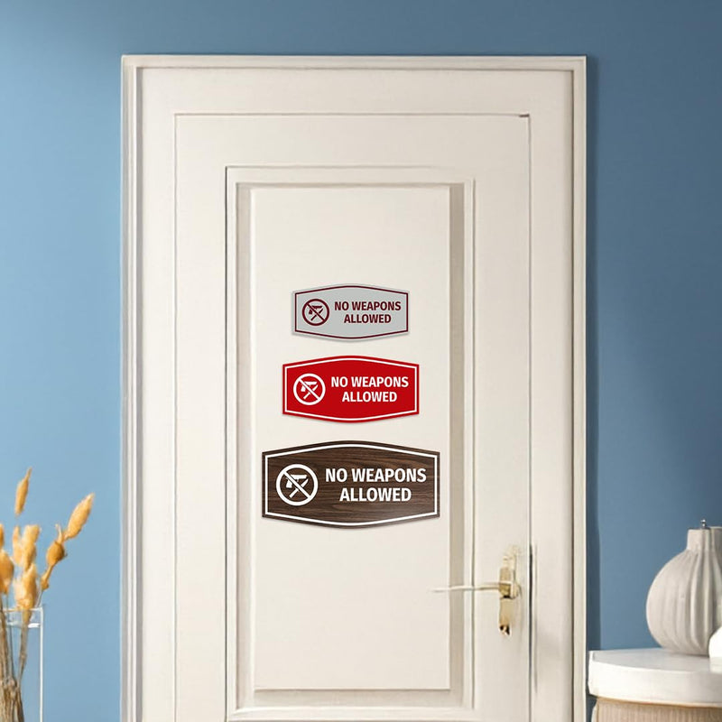 Signs ByLITA Fancy No Weapons Allowed Sign with Adhesive Tape (Brushed Silver) - Small (5 Pack) 3 x 6" - Small (5 Pack) Brushed Silver