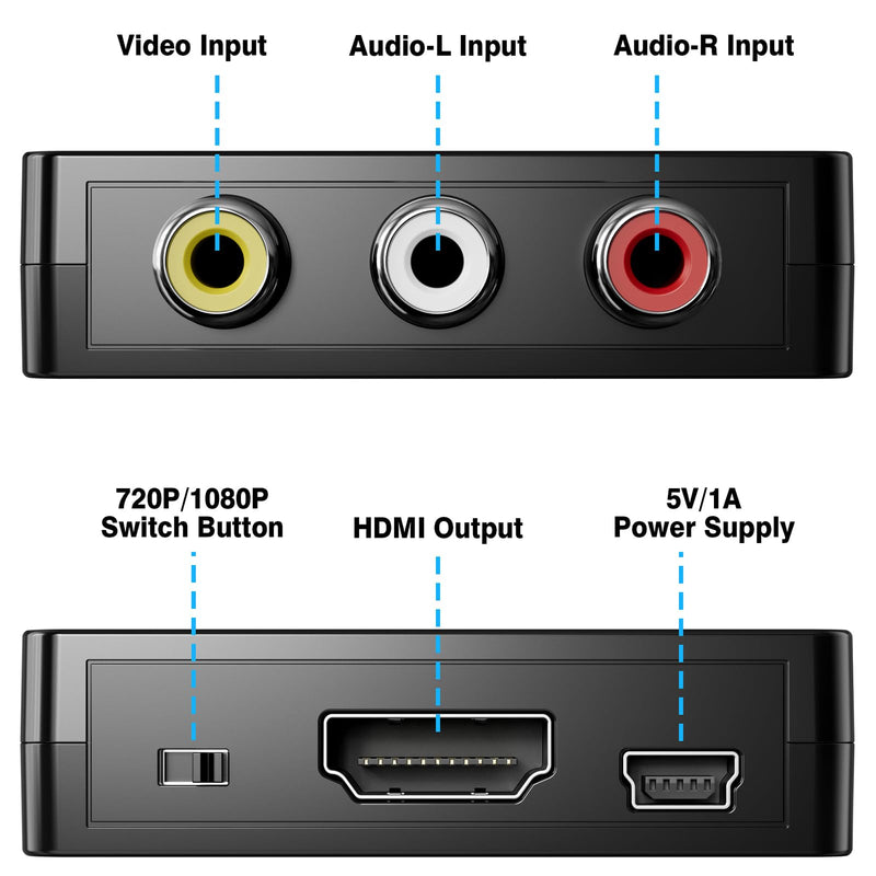 [Australia - AusPower] - RCA to HDMI Adapter, AV to HDMI Converter, 1080P Mini RCA Composite CVBS Audio Video Converter Supports PAL/NTSC Compatible with PC/Laptop/Xbox /PS4 /TV/STB/VHS/VCR/Blue-Ray 