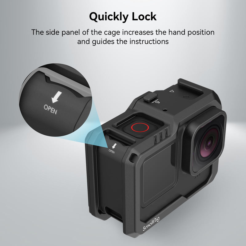 [Australia - AusPower] - SmallRig Hero12 / Hero11 / Hero 10 / Hero 9 Black Cage for GoPro, with 2 Cold Shoe Mount for GoPro Light Mod and Common Microphone, Led Video Light - 3083C 
