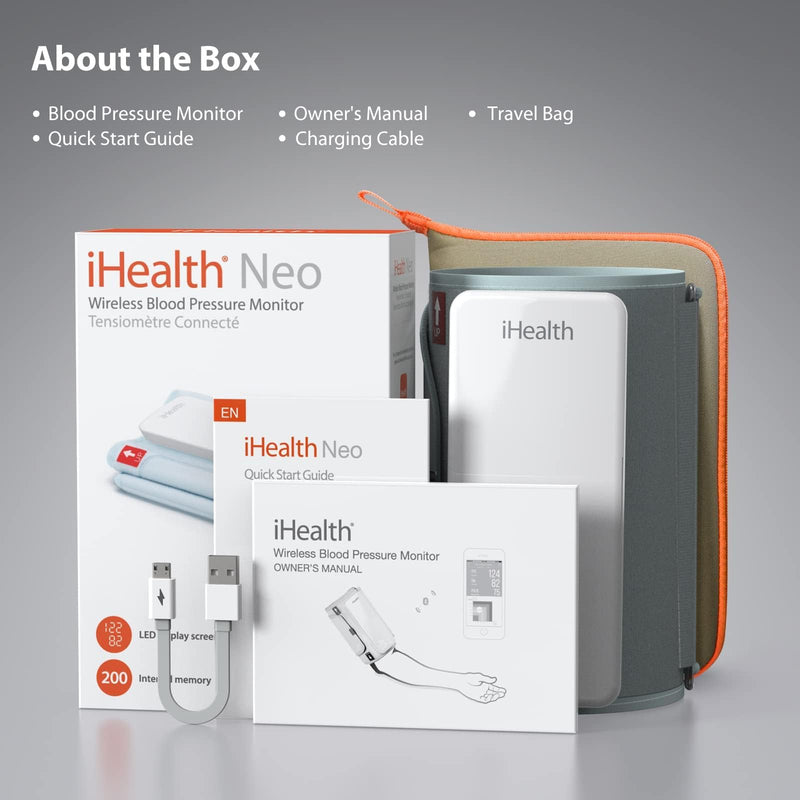 [Australia - AusPower] - iHealth Neo Wireless Blood Pressure Monitor, Upper Arm Cuff, Bluetooth Blood Pressure Machine, Ultra-thin & Portable, App-enabled for iOS & Android 