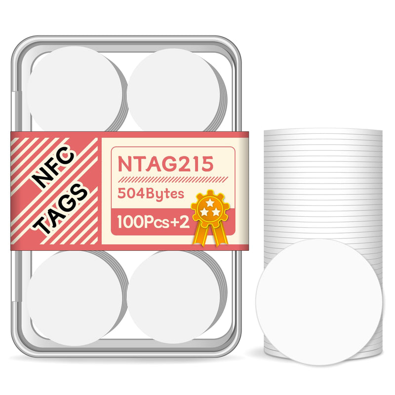 NTAG215 NFC Tags, 100pcs Round Blank RFID Cards Without Adhesive, Compatible with Amiibo/Switch, 13.56MHz ISO14443A Protocol N Pack of 100