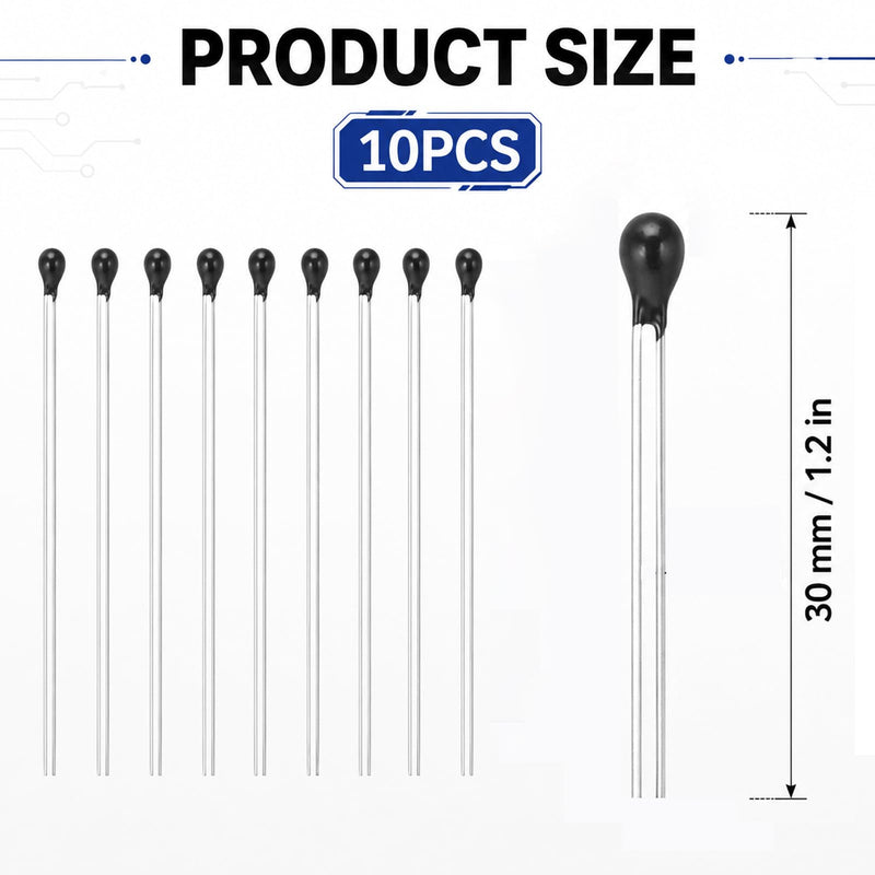 Zolara Pack of 10 MF52 NTC 10K Thermistor, 1% Accuracy, NTC Thermistors Resistors, High Sensitive Current Limiter, Compatible with Temperature Sensors for Electronic Devices and Household Appliances