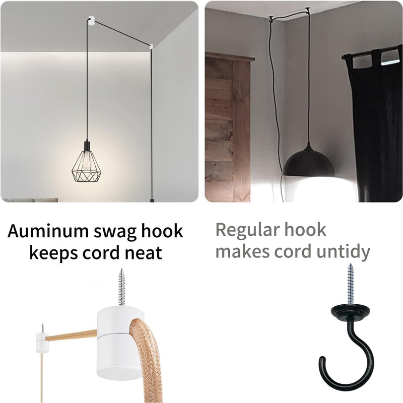 [Australia - AusPower] - 6 Pack Aluminum Swag Hooks for Ceiling Hanging, Swag Hook Super Load, White Ceiling Hooks for Hanging Lights, Ceiling Hook, Modern Ceiling Hooks for Pendant Light- Easy to Use White-Swag Hooks-6 Pack 