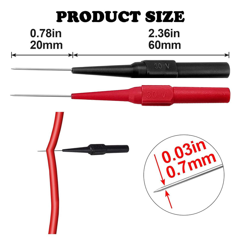 [Australia - AusPower] - 12 PCS Stainless Steel Back Probe Pins Kit, 0.7mm Electrical Needle Probes for 4mm Banana Socket Plug, Insulation Piercing Pin Test Probes 