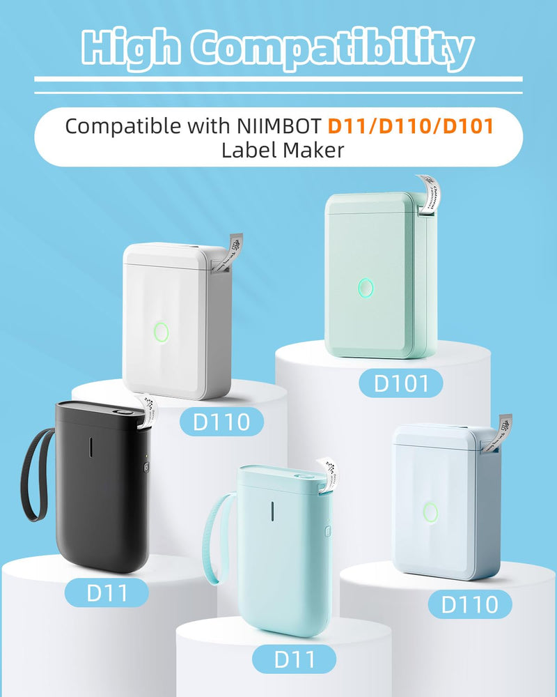 D110 Label Maker Tape Compatible with NIIMBOT D11/D110, NADAIIN N12 Label Maker, Adapted Label Paper, 14x50mm (0.55"x1.97"), Standard Laminated Office Labeling Tape, 125 Tapes/Roll, 3-Roll, White