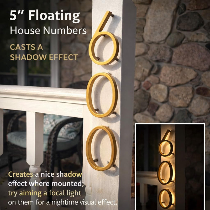 5’’ Floating House Number Modern House Numbers- zinc alloy Home Address Number with Exquisite Drawing Process-gold-Number 3 Number 3 Gold
