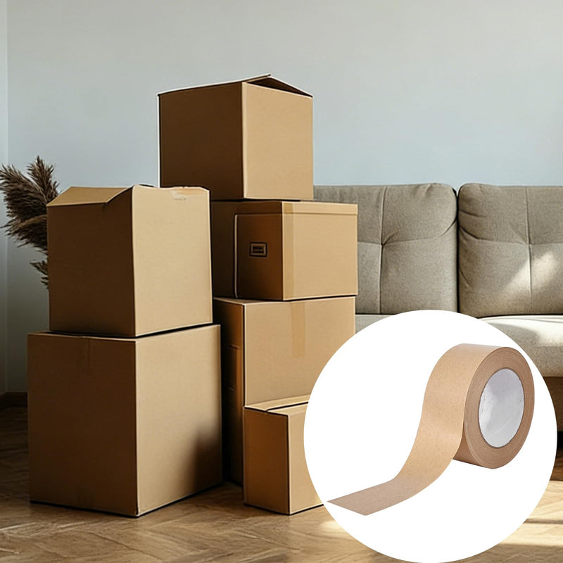 NICENEEDED Water Activated Tape, 2 Inch x 164ft Fiber Reinforced Gummed Tape, Kraft Paper Tape Biodegradable Brown Packing Tape for Security Sealing Heavy Duty Packaging and Shipping
