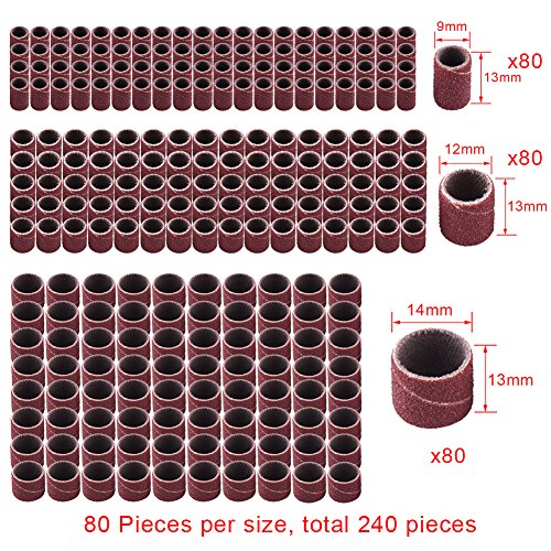 AUSTOR 252 Pieces Sanding Drum Kit with Free Box Including 240 Pieces Drum Sander Nail Sanding Band Sleeves and 12 Pieces Drum Mandrels for Dremel Rotary Tool.