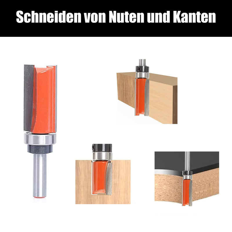 [Australia - AusPower] - AKYLIN Flush Cutter 8 mm Shank, 4 Pieces Flush Cutter Ball Bearing, Edges Copy Cutter with Ball Bearing, Flush Cutter Set, Woodworking Cutting Tool for Wood 4pcs-8mm Schaft 