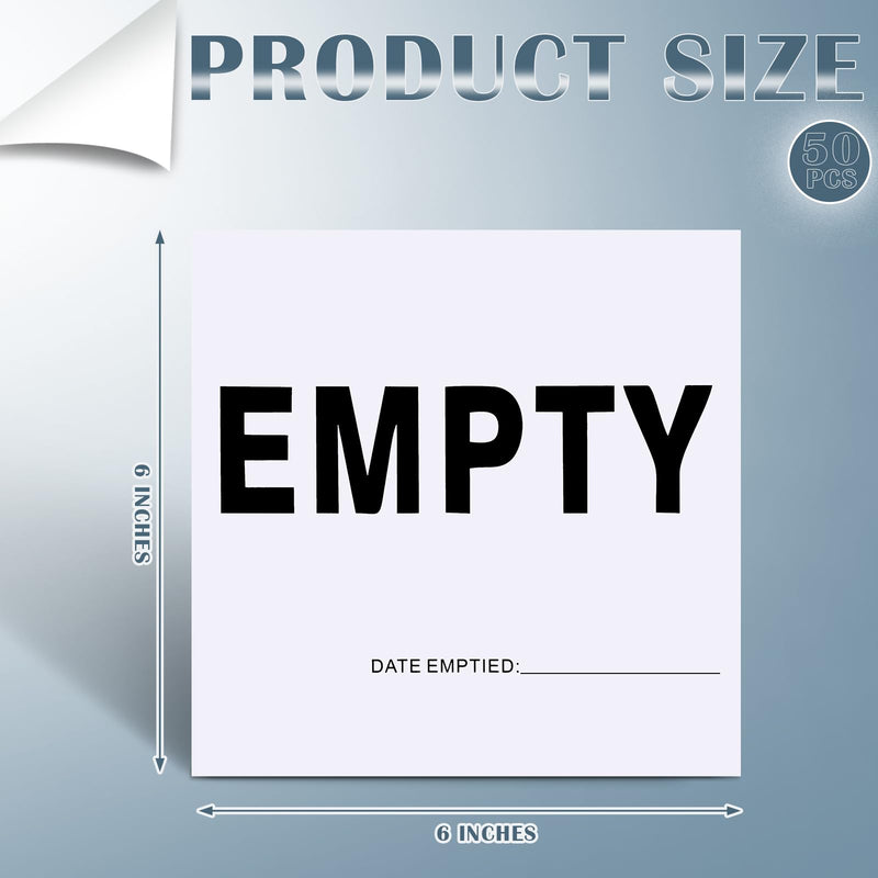 50 Pcs Empty Container Labels with Date - 6 x 6 Inch Vinyl Empty Drum Warning Stickers for Industrial Environments Basic Style White