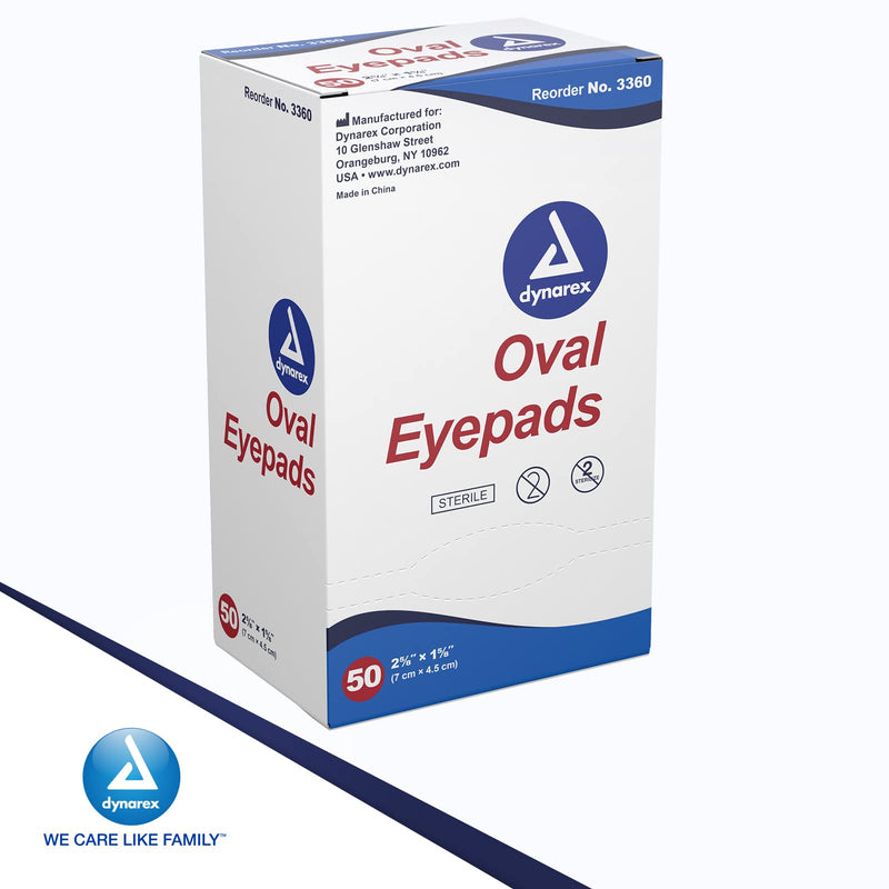 [Australia - AusPower] - Dynarex Sterile Oval Eye Pads - Individually Wrapped Cotton Patches with Mesh Covering - Single Use, Comfortable, Absorbent Sterile Pads for Eyes - 2.63x1.63", 1 Box of 50 