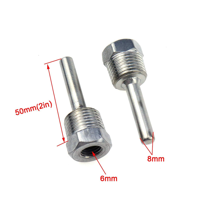 [Australia - AusPower] - 2pcs 1/2 Inch NPT Thermowell Weldless Stainless Steel Temperature Sensor Thermowell with Plastic Cap for Homebrew Brewing Beer Fermenter 50mm/2'' Length 50mm Length 