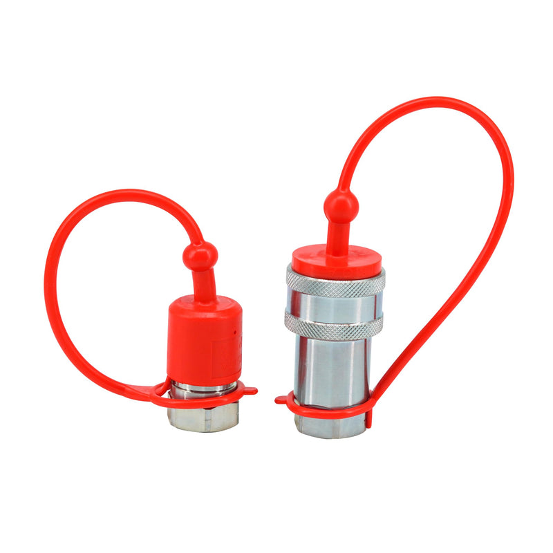 [Australia - AusPower] - 4sets 1/2 ISO A Hydraulic Coupler Male Dust Cap and Female Plug Cover,ISO A Pioneer Style Hydraulic Quick Disconnects Port Plug Cover Fittings,Red Cap with Retaining Ring Keeps Cap Connected to Hose 