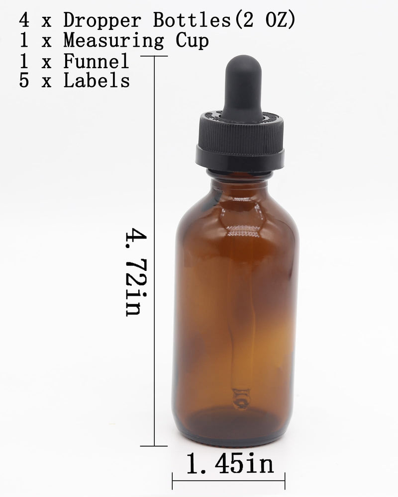 [Australia - AusPower] - 4 pack,amber glass dropper bottles 2 oz,60 ml dark empty tincture bottles with dropper,alcohol,hair oil bottle,perfume,essentia,small,eye,droppers for oils,medicine,pipette,drip drop,travel amber 