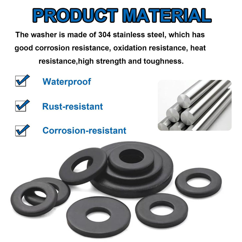 [Australia - AusPower] - 375PCS Black Pop rivet washers assortment kit for Black Pop Rivets Diameter 3/32",1/8",5/32",3/16", 1/4" 304 Stainless Steel pop Rivet Washer Aluminum pop rivet washers Blind rivet washer 3/32",1/8",5/32",3/16", 1/4" 