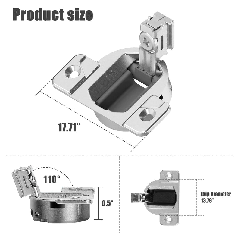 110-Degree Cabinet Door Hinges - Replacement for Blum Compact 33 Self-Closing Hinges, Adjustable Screw-On Design for Open-Side/Standard Cabinets, Soft-Close Durable Steel (Sliver, 8 Pack) Sliver