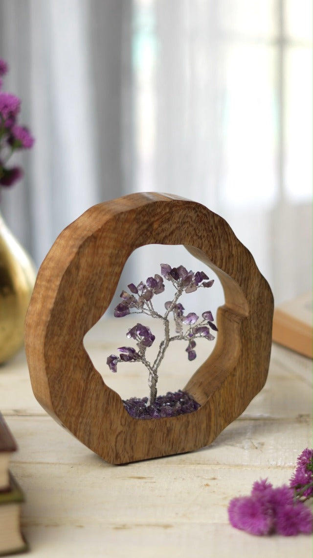 RITUALISTIC Amethyst Crystal Tree of Life in Wooden Ring - Spiritual Gift for Energy Flow & Chakra Healing, Feng Shui Gemstone Bonsai Tree, Home Decor, Wealth & Luck | Perfect for Gift