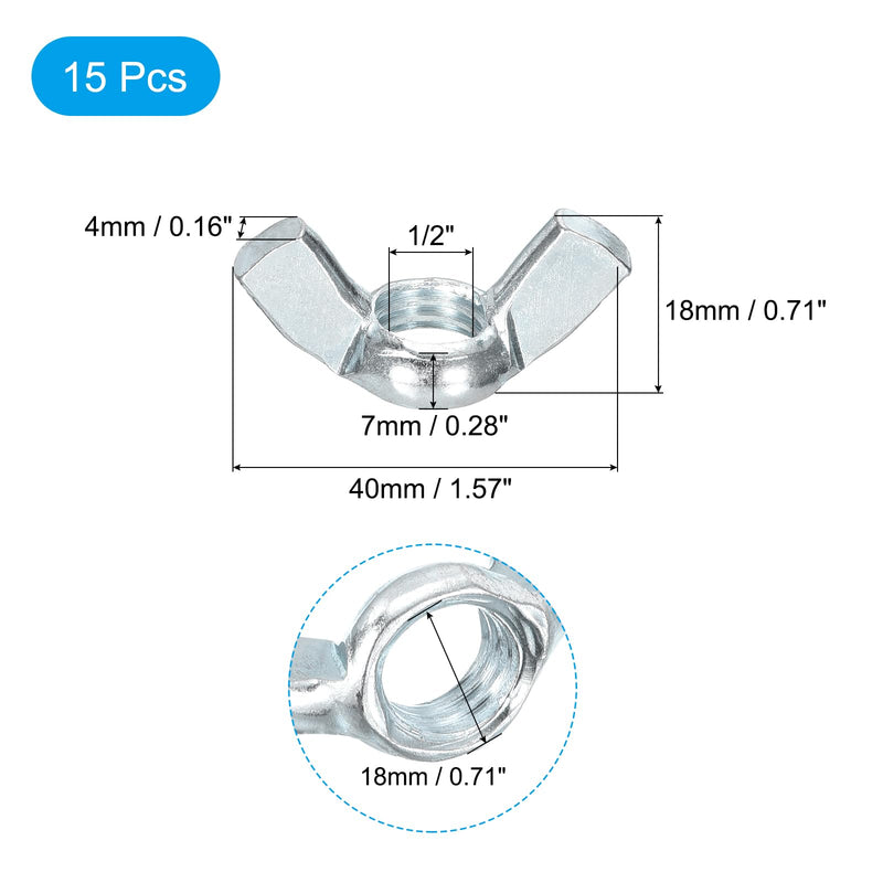 [Australia - AusPower] - uxcell 1/2"-13 Wing Nut 15 Pcs, Carbon Steel Butterfly Wing Nuts Fasteners Parts Hand Twist Tighten Wing Nuts for Machinery Electronic Equipment DIY, White 