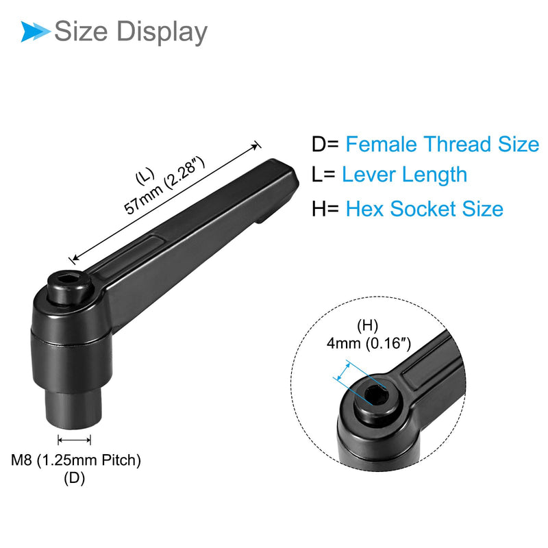[Australia - AusPower] - Clamping Lever Handles, M8 Female Thread 57mm Lever, Adjustable Quick Release Locking Rotating Knobs Black - (Applications: for Lathe Machinery), 5-Pieces 