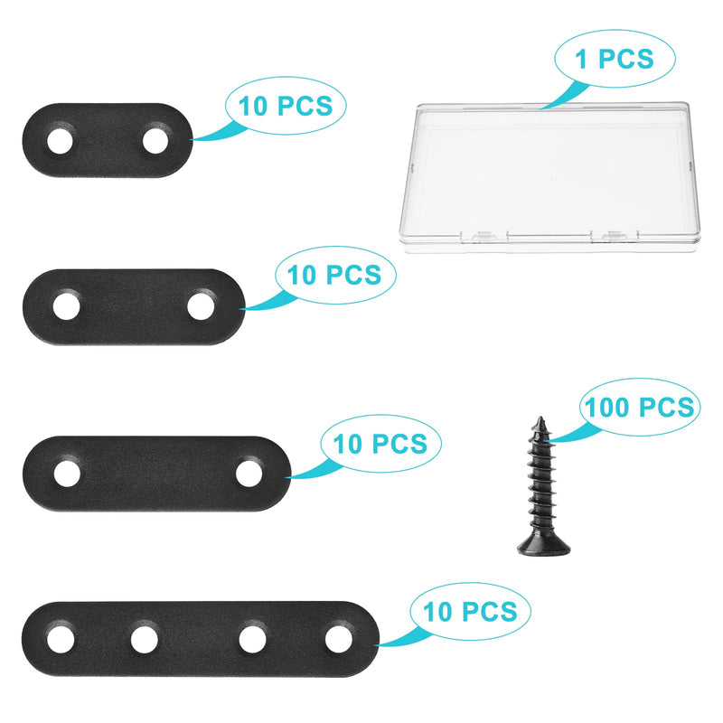 [Australia - AusPower] - 40PCS Flat Plate Straight Bracket Flat Brace Bracket Stainless 36mm/46mm/56mm/76mm Straight Brackets Matte Black Mending Repair Plate Brace for Wood, Furniture, Shelves Repair (Straight) 