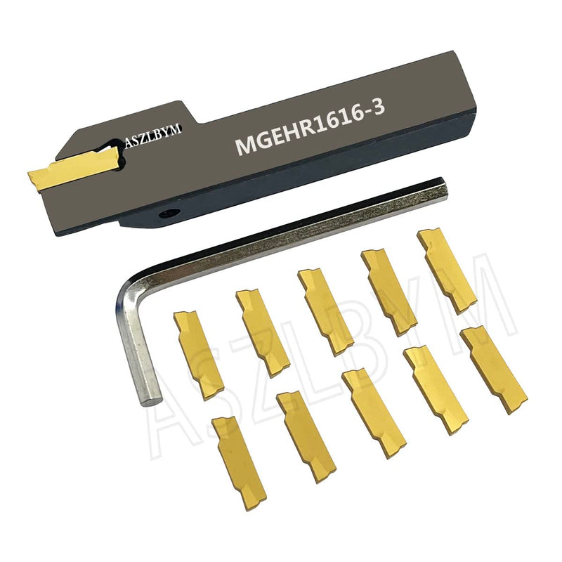 [Australia - AusPower] - Lathe Grooving Tool Holder Grooving Cut-Off Tool Holder MGEHR1616-3 With 11pcs MGMN300-M Indexable Carbide Grooving Inserts 