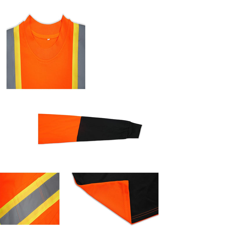 Facitisu High Visibility Safety T-Shirts with Reflective Stripes, Orange and Yellow, Short Sleeve Work Long Shirts, 5 Pack Set B-206 X-Large
