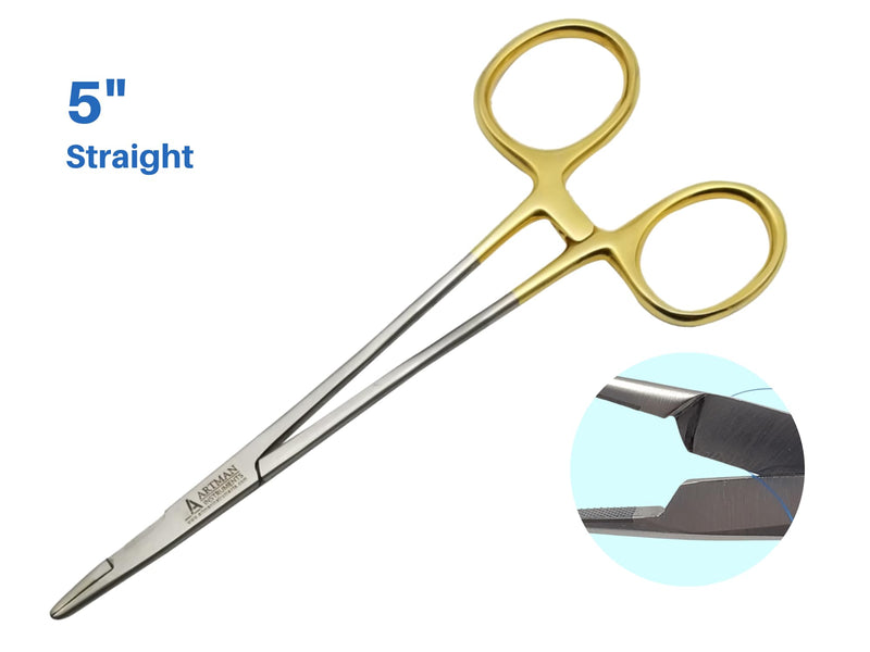 ARTMAN INSTRUMENTS Olsen Hegar Needle Holder, Needle Driver with Scissors Cutting Edges, Scissor Clamp Forceps with Tungsten Carbide ARTMAN Brand (5 Inch) (Pack of 2) 5 Inch (Pack of 2)