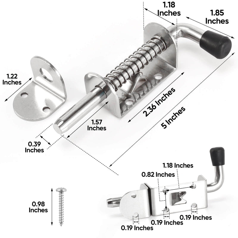 BANCHELLE Spring Loaded Latch Pin with Pin Receiver and Screws 6 PCS | 304 Stainless Steel, Heavy Duty, 128 mm/5.04 Inches Length, for Door Gate Van Shed Chest Cabinet Trailer Container Silver