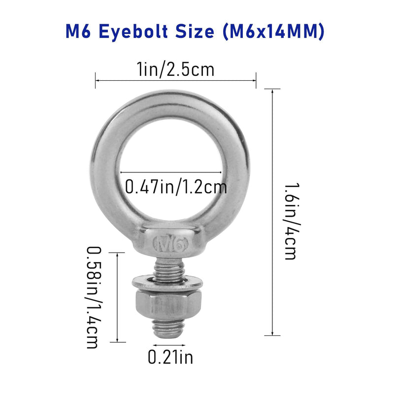 [Australia - AusPower] - 10 Pack Eye Bolts with Nuts M6 Screw Eyebolt Stainless Steel Heavy Duty Eye Bolt Male Screw Thread Ring Shoulder Eye Bolts 